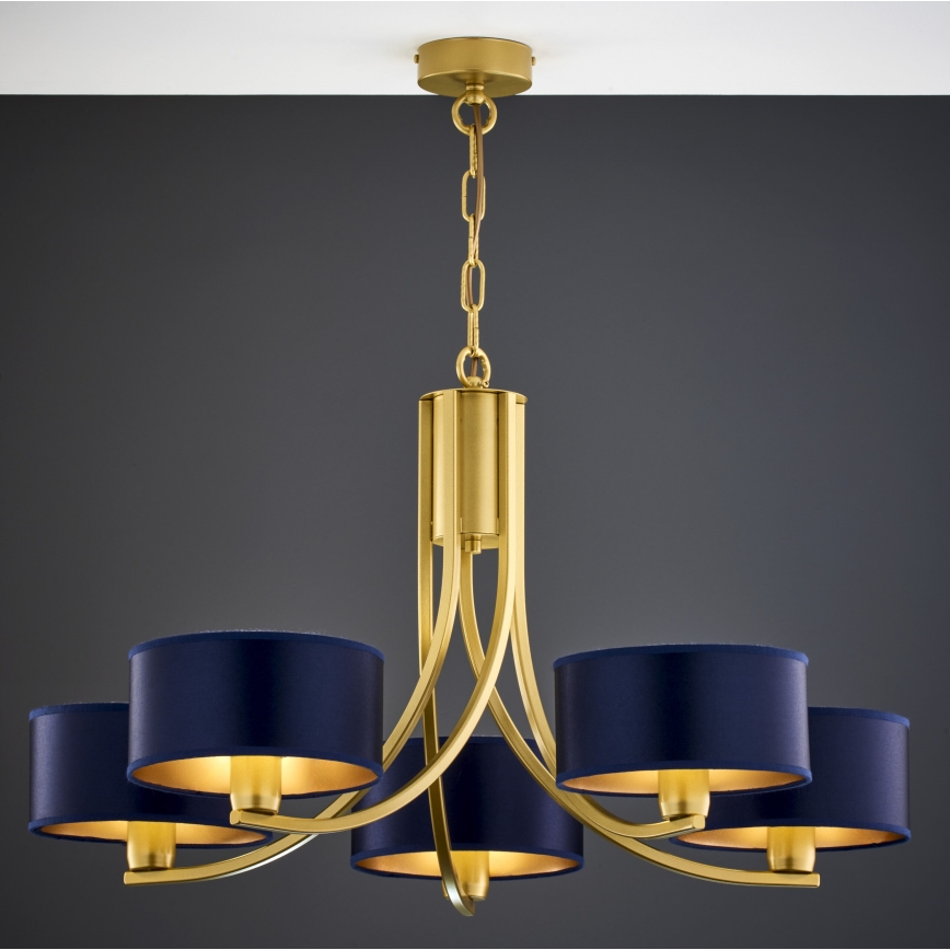 Jupiter 2094 - Lysekrone med kæde ARTHUR 5xE27/15W/230V blå/guld