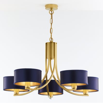 Jupiter 2094 - Lysekrone med kæde ARTHUR 5xE27/15W/230V blå/guld