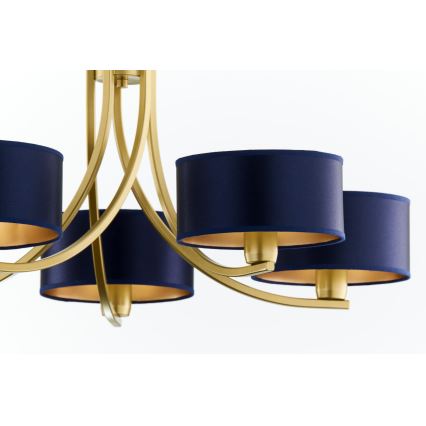 Jupiter 2094 - Lysekrone med kæde ARTHUR 5xE27/15W/230V blå/guld