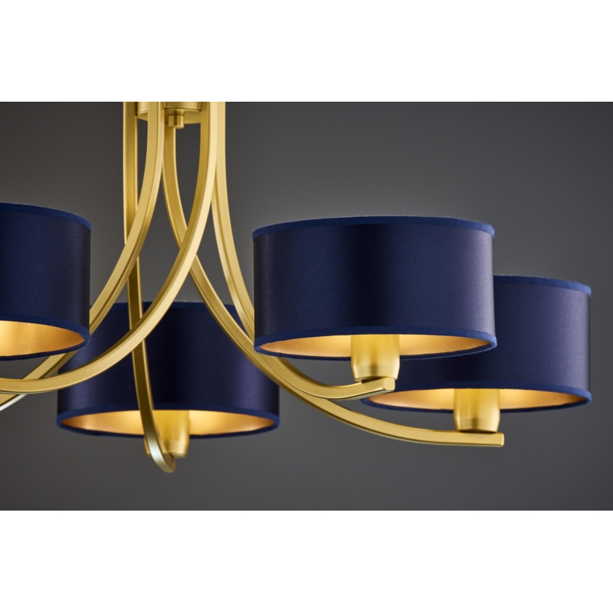 Jupiter 2094 - Lysekrone med kæde ARTHUR 5xE27/15W/230V blå/guld