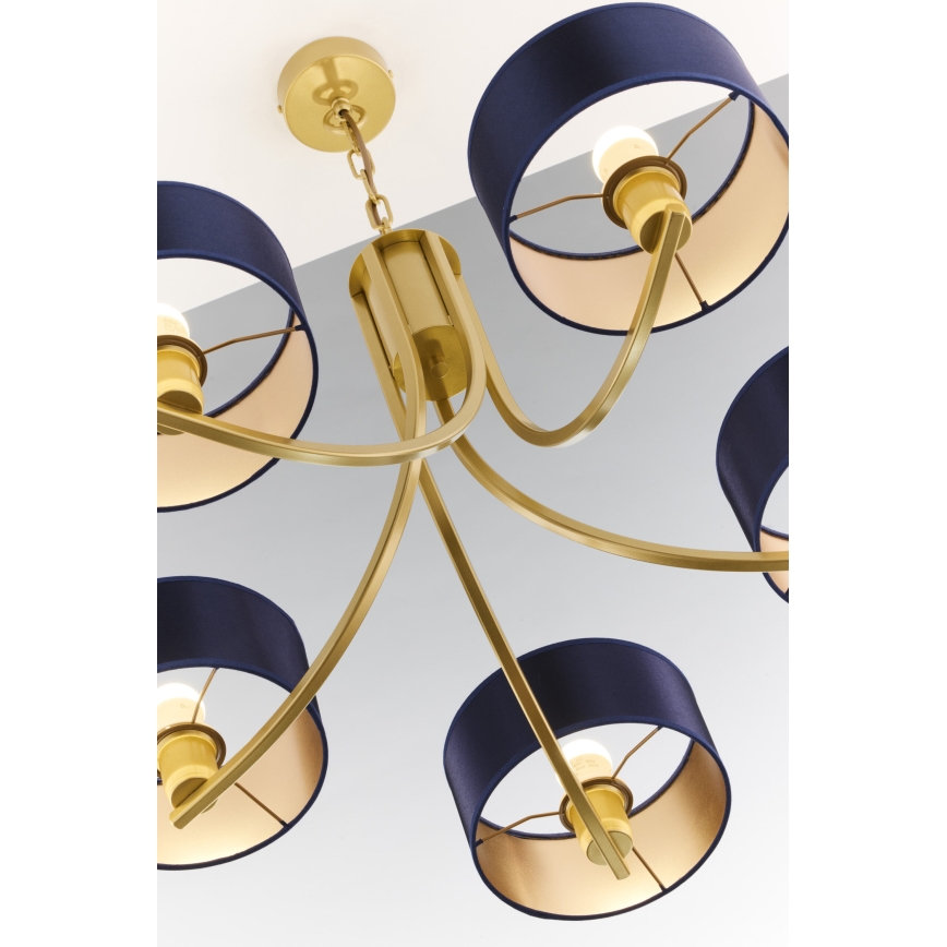 Jupiter 2094 - Lysekrone med kæde ARTHUR 5xE27/15W/230V blå/guld