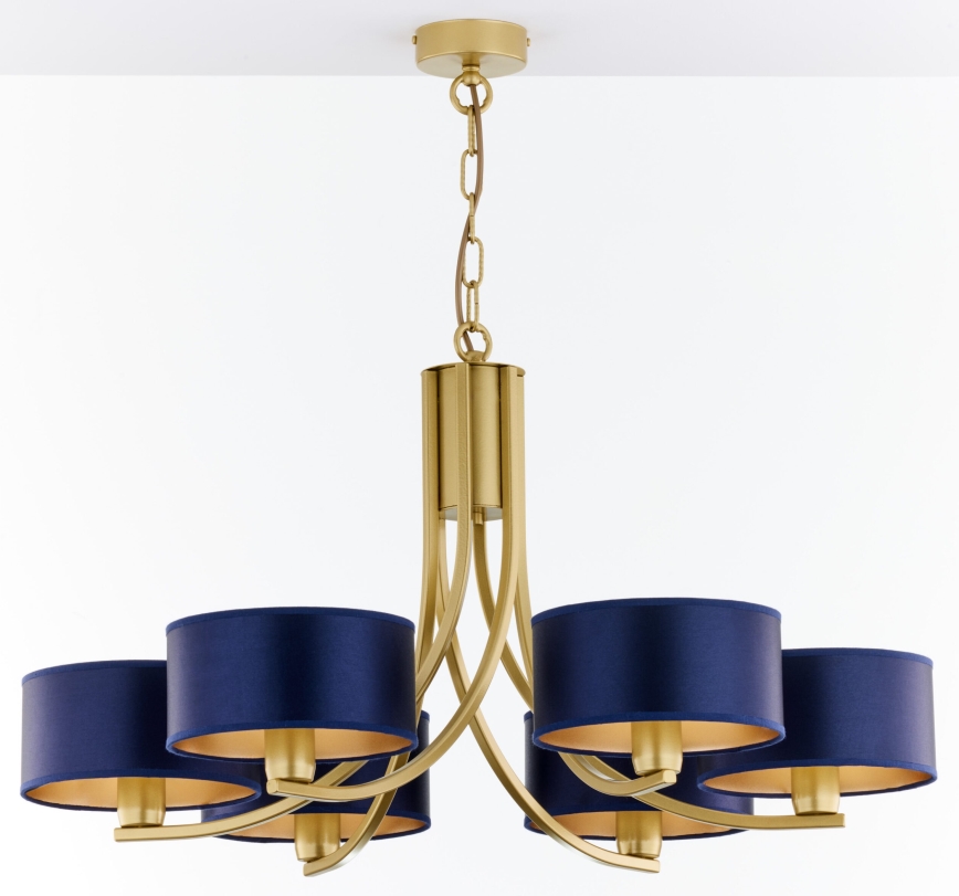 Jupiter 2095 - Lysekrone med kædeophæng ARTHUR 6xE27/15W/230V blå/guld