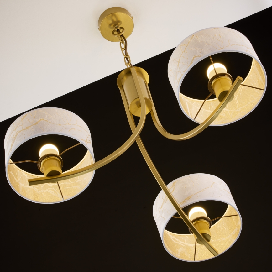 Jupiter 2096 - Kædeophængt lysekrone ARTHUR 3xE27/15W/230V hvid/guld/marmorfinish