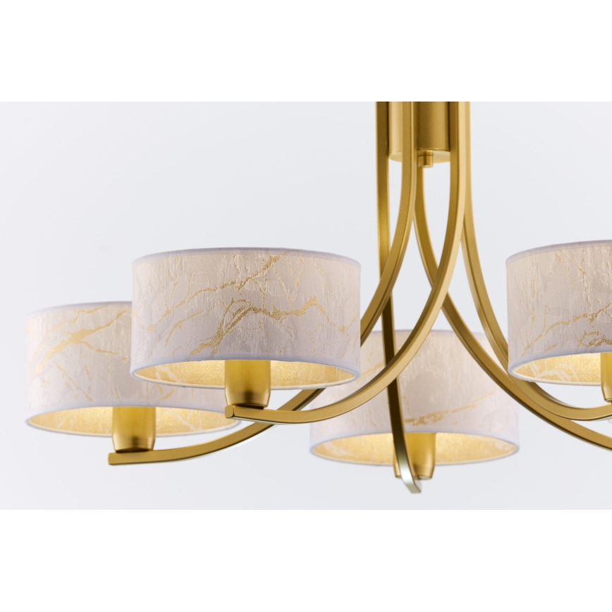 Jupiter 2097 - Kædeophængt lysekrone ARTHUR 5xE27/15W/230V hvid/guld/marmorfinish