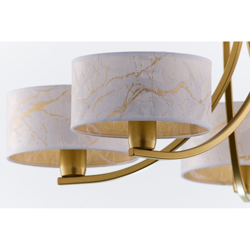 Jupiter 2097 - Kædeophængt lysekrone ARTHUR 5xE27/15W/230V hvid/guld/marmorfinish