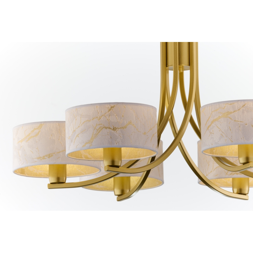 Jupiter 2098 - Lysekrone på kæde ARTHUR 6xE27/15W/230V hvid/guld/marmorlook