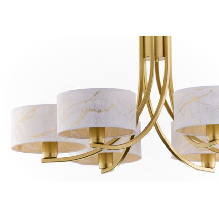 Jupiter 2098 - Lysekrone på kæde ARTHUR 6xE27/15W/230V hvid/guld/marmorlook