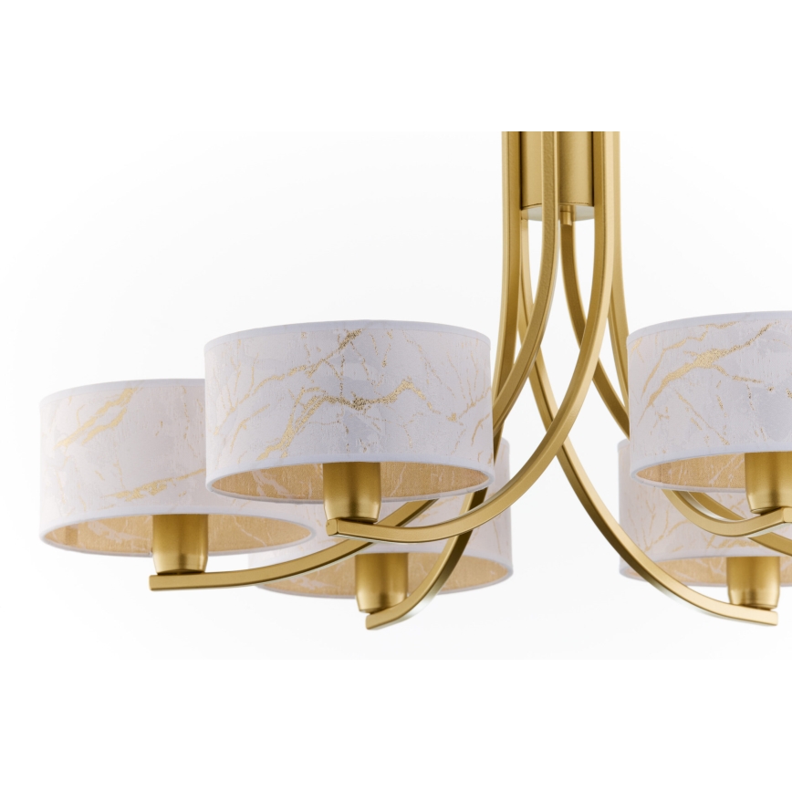 Jupiter 2098 - Lysekrone på kæde ARTHUR 6xE27/15W/230V hvid/guld/marmorlook