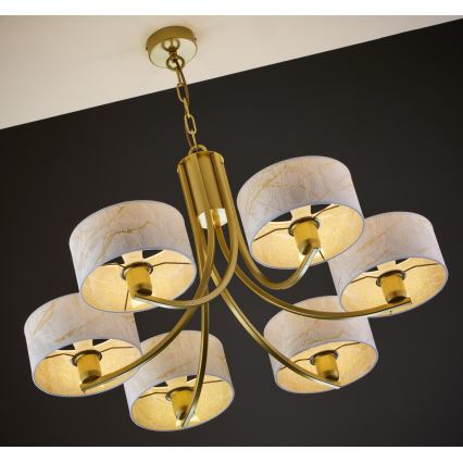 Jupiter 2098 - Lysekrone på kæde ARTHUR 6xE27/15W/230V hvid/guld/marmorlook