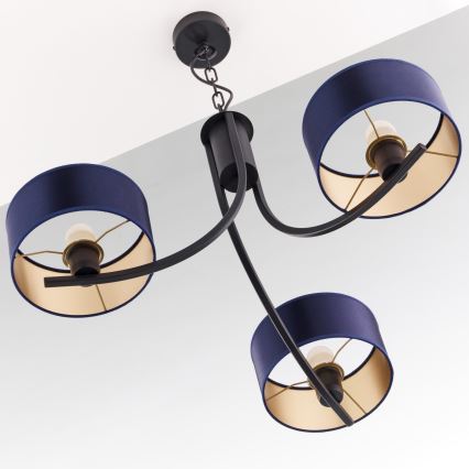 Jupiter 2099 - Kædeophængt lysekrone ARTHUR 3xE27/15W/230V blå/sort