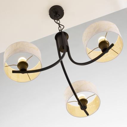 Jupiter 2103 - Kædeophængt lysekrone ARTHUR 3xE27/15W/230V hvid/sort/marmordekor