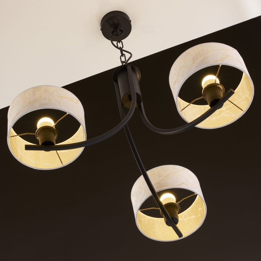 Jupiter 2103 - Kædeophængt lysekrone ARTHUR 3xE27/15W/230V hvid/sort/marmordekor