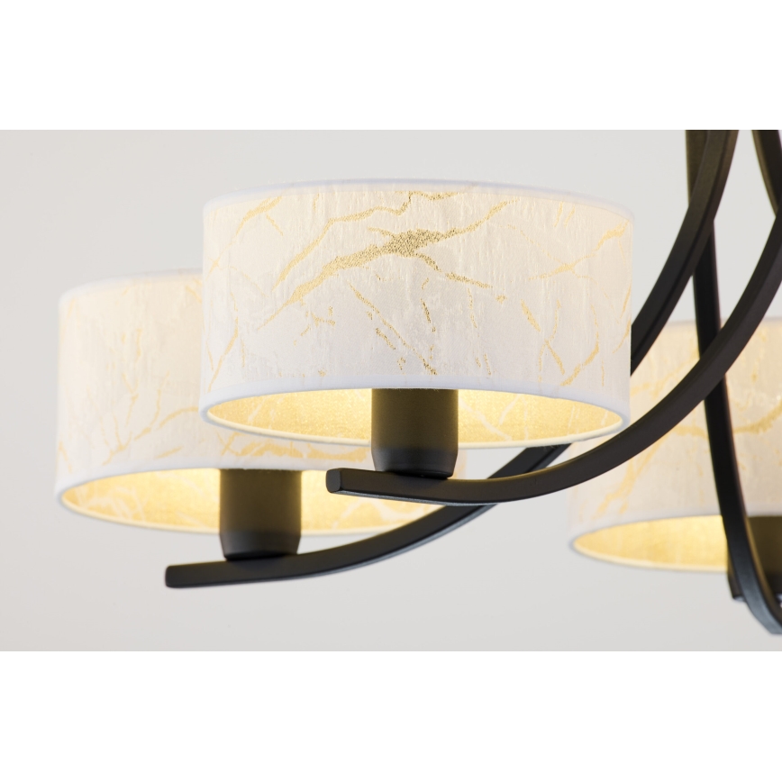 Jupiter 2104 - Kædeophængt lysekrone ARTHUR 5xE27/15W/230V, hvid/sort med marmordekor