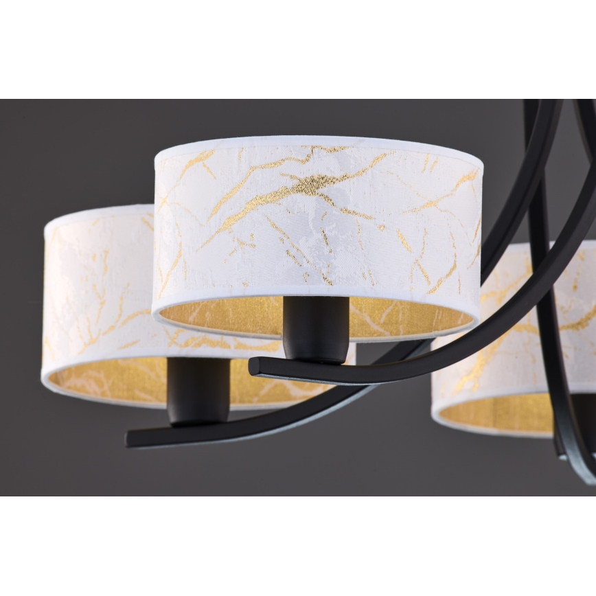 Jupiter 2104 - Kædeophængt lysekrone ARTHUR 5xE27/15W/230V, hvid/sort med marmordekor