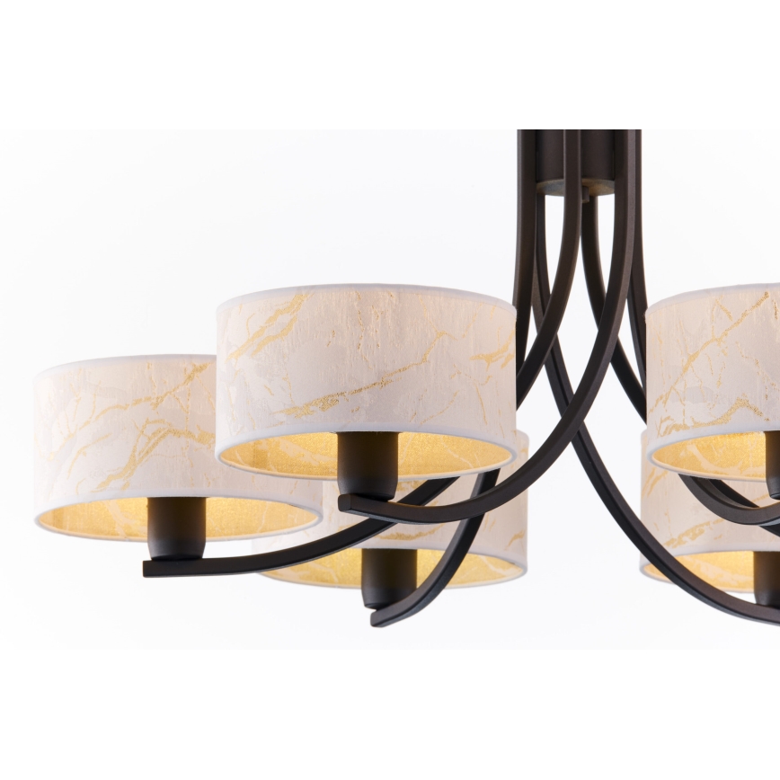 Jupiter 2105 - Lysekrone med kæde ARTHUR 6xE27/15W/230V hvid/sort/marmorfinish