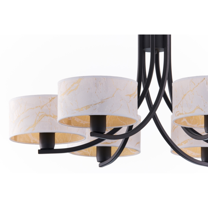 Jupiter 2105 - Lysekrone med kæde ARTHUR 6xE27/15W/230V hvid/sort/marmorfinish
