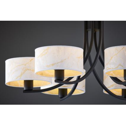 Jupiter 2105 - Lysekrone med kæde ARTHUR 6xE27/15W/230V hvid/sort/marmorfinish