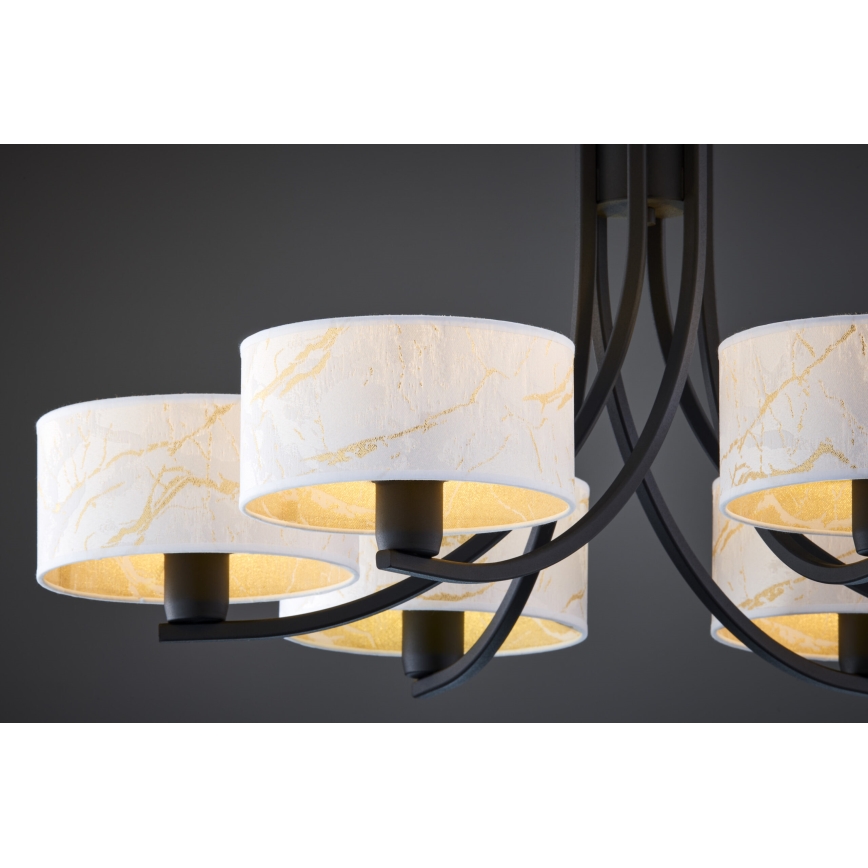 Jupiter 2105 - Lysekrone med kæde ARTHUR 6xE27/15W/230V hvid/sort/marmorfinish