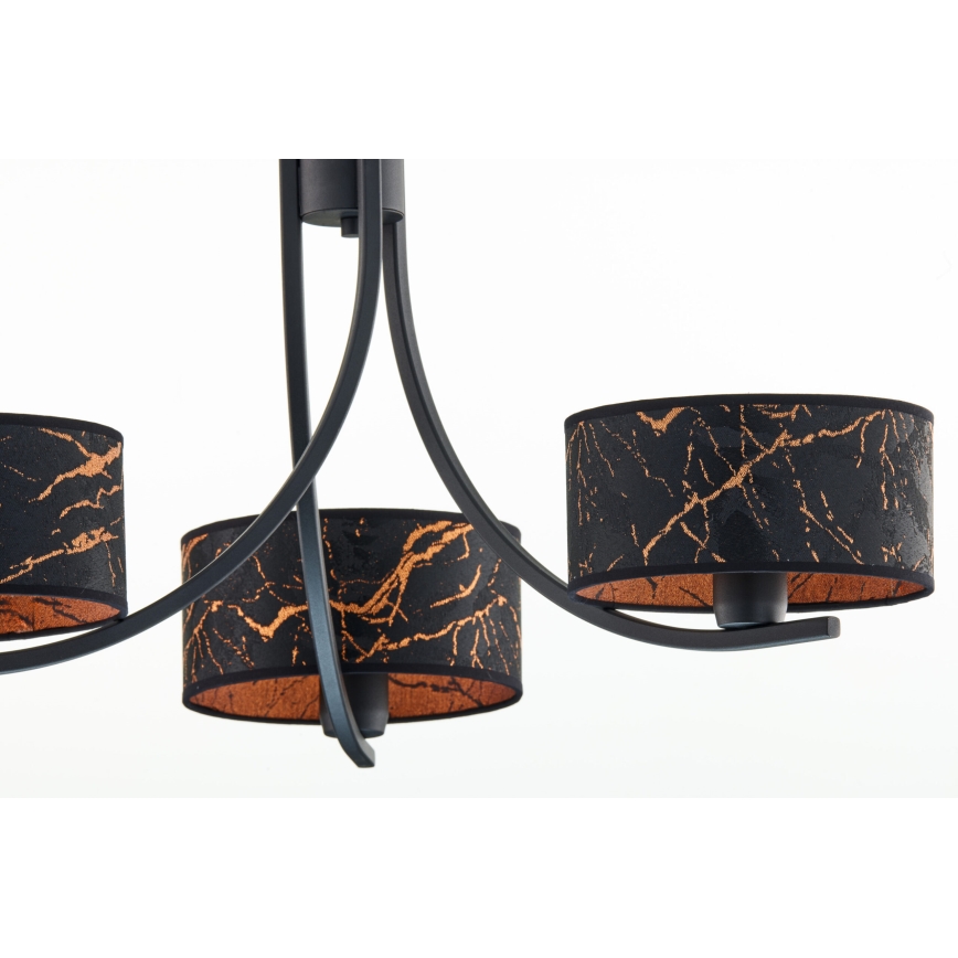 Jupiter 2106 - Lysekrone med kæde ARTHUR 3xE27/15W/230V sort/orange/marmordekor