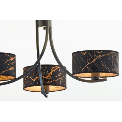 Jupiter 2106 - Lysekrone med kæde ARTHUR 3xE27/15W/230V sort/orange/marmordekor