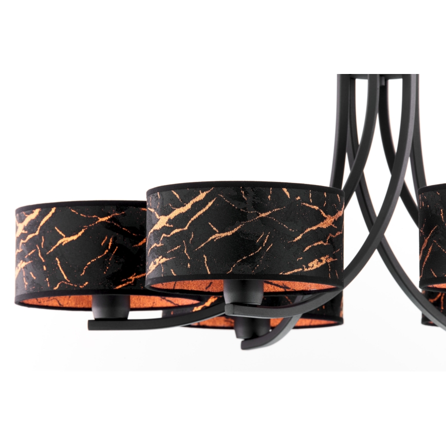 Jupiter 2108 - Lysekrone på kæde ARTHUR 6xE27/15W/230V sort/orange/marmordekor