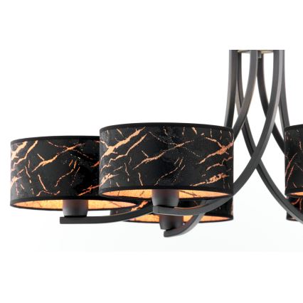 Jupiter 2108 - Lysekrone på kæde ARTHUR 6xE27/15W/230V sort/orange/marmordekor