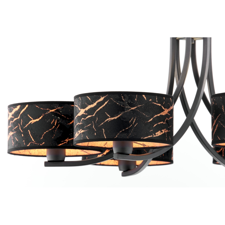 Jupiter 2108 - Lysekrone på kæde ARTHUR 6xE27/15W/230V sort/orange/marmordekor