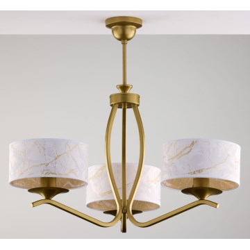 Jupiter 2109 - Pendellampe på stang KASZMIR 3xE27/15W/230V hvid/guld/marmorfinish