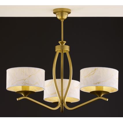 Jupiter 2109 - Pendellampe på stang KASZMIR 3xE27/15W/230V hvid/guld/marmorfinish
