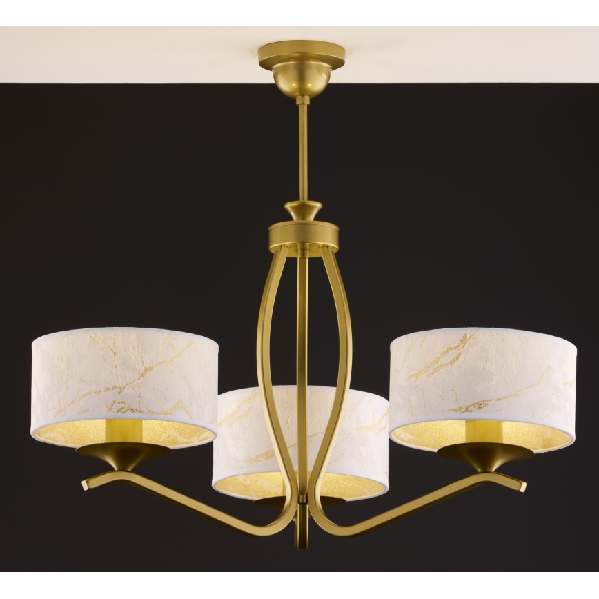 Jupiter 2109 - Pendellampe på stang KASZMIR 3xE27/15W/230V hvid/guld/marmorfinish