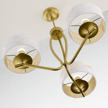 Jupiter 2109 - Pendellampe på stang KASZMIR 3xE27/15W/230V hvid/guld/marmorfinish