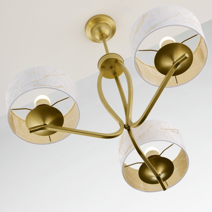 Jupiter 2109 - Pendellampe på stang KASZMIR 3xE27/15W/230V hvid/guld/marmorfinish