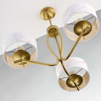 Jupiter 2109 - Pendellampe på stang KASZMIR 3xE27/15W/230V hvid/guld/marmorfinish