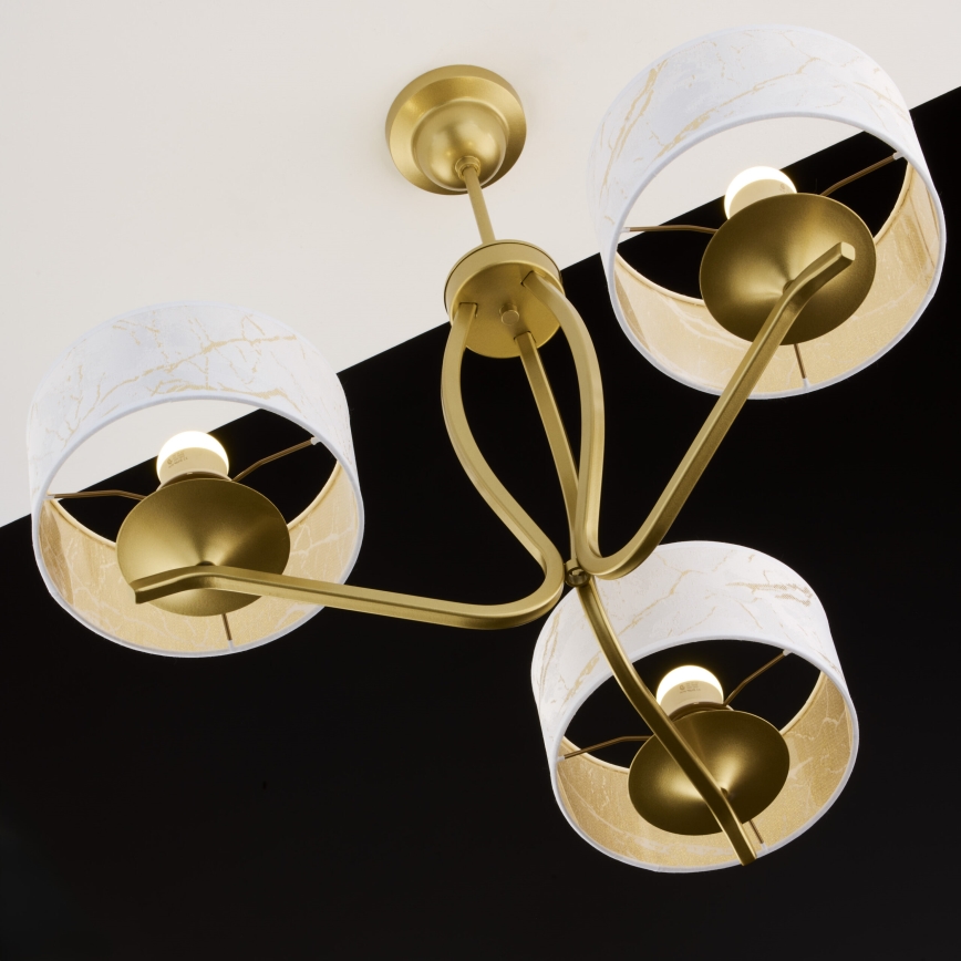 Jupiter 2109 - Pendellampe på stang KASZMIR 3xE27/15W/230V hvid/guld/marmorfinish