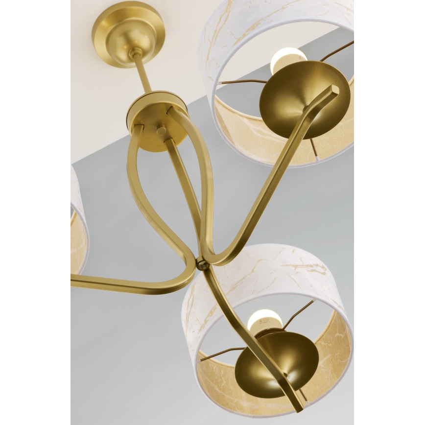Jupiter 2109 - Pendellampe på stang KASZMIR 3xE27/15W/230V hvid/guld/marmorfinish
