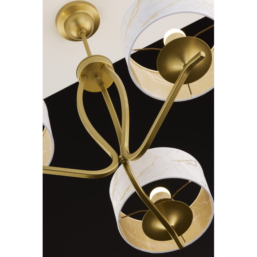 Jupiter 2109 - Pendellampe på stang KASZMIR 3xE27/15W/230V hvid/guld/marmorfinish