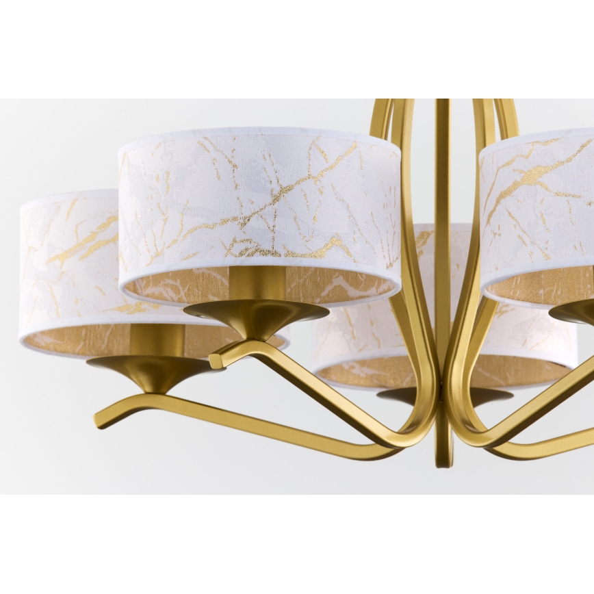 Jupiter 2110 - Stangpendel KASZMIR 5xE27/15W/230V hvid/guld/marmordekor