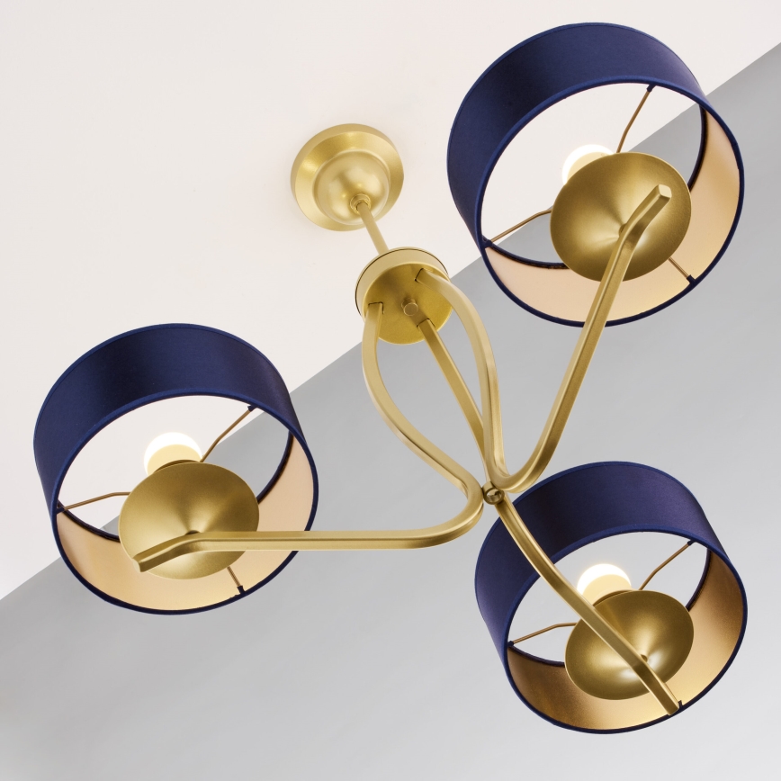 Jupiter 2113 - Lysekrone på stang KASZMIR 3xE27/15W/230V blå/guld