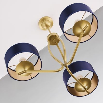 Jupiter 2113 - Lysekrone på stang KASZMIR 3xE27/15W/230V blå/guld