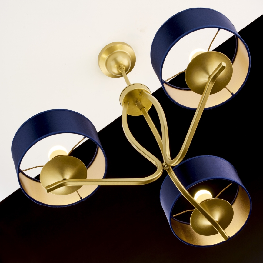 Jupiter 2113 - Lysekrone på stang KASZMIR 3xE27/15W/230V blå/guld