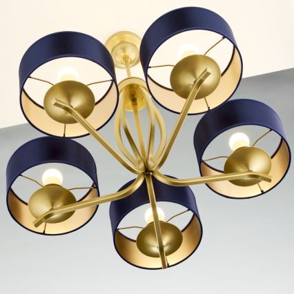 Jupiter 2114 - Lysekrone på stang KASZMIR 5xE27/15W/230V blå/guld