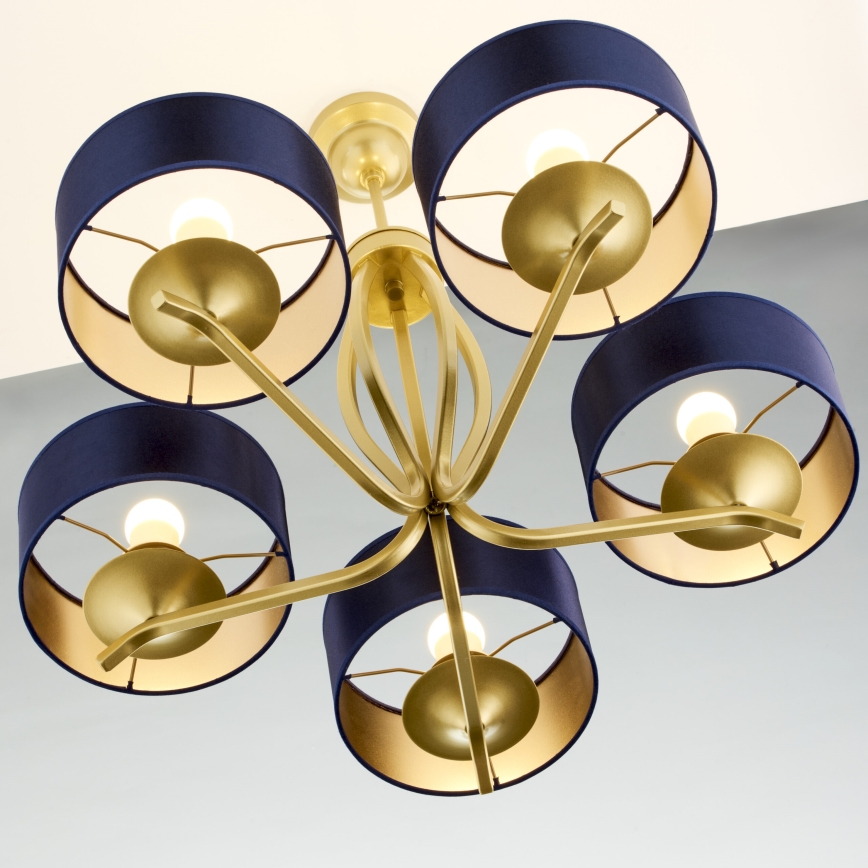 Jupiter 2114 - Lysekrone på stang KASZMIR 5xE27/15W/230V blå/guld