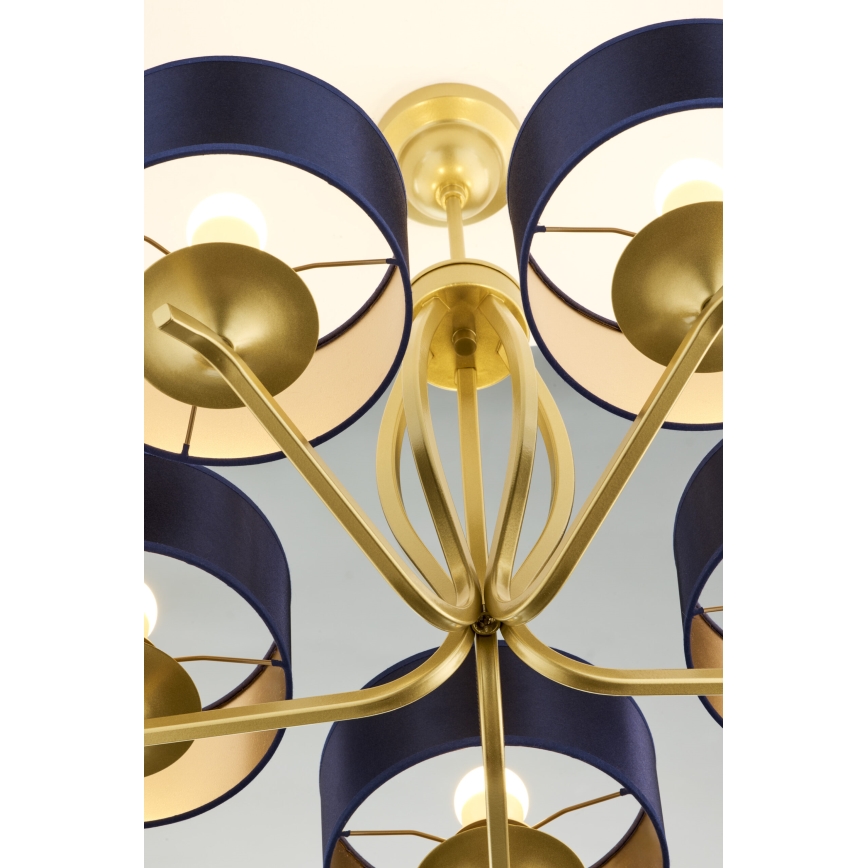 Jupiter 2114 - Lysekrone på stang KASZMIR 5xE27/15W/230V blå/guld