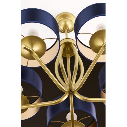 Jupiter 2114 - Lysekrone på stang KASZMIR 5xE27/15W/230V blå/guld