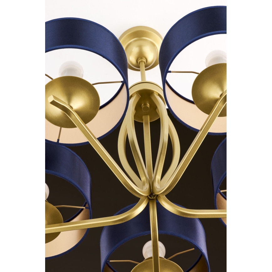 Jupiter 2114 - Lysekrone på stang KASZMIR 5xE27/15W/230V blå/guld