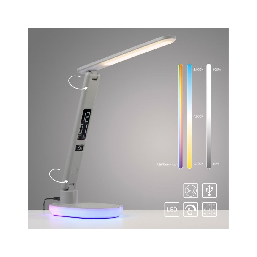 JUST LIGHT. 11018-16 - LED RGBW Dæmpbar touch bordlampe med trådløs opladning TINA LED/4W/230V hvid