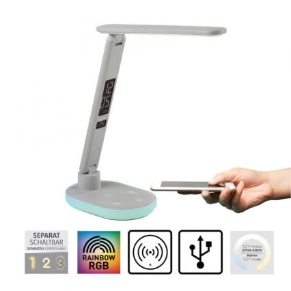 JUST LIGHT. 11018-16 - LED RGBW Dæmpbar touch bordlampe med trådløs opladning TINA LED/4W/230V hvid