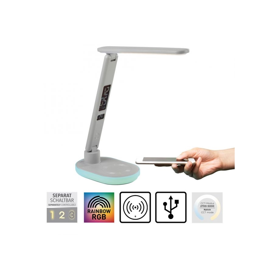 JUST LIGHT. 11018-16 - LED RGBW Dæmpbar touch bordlampe med trådløs opladning TINA LED/4W/230V hvid