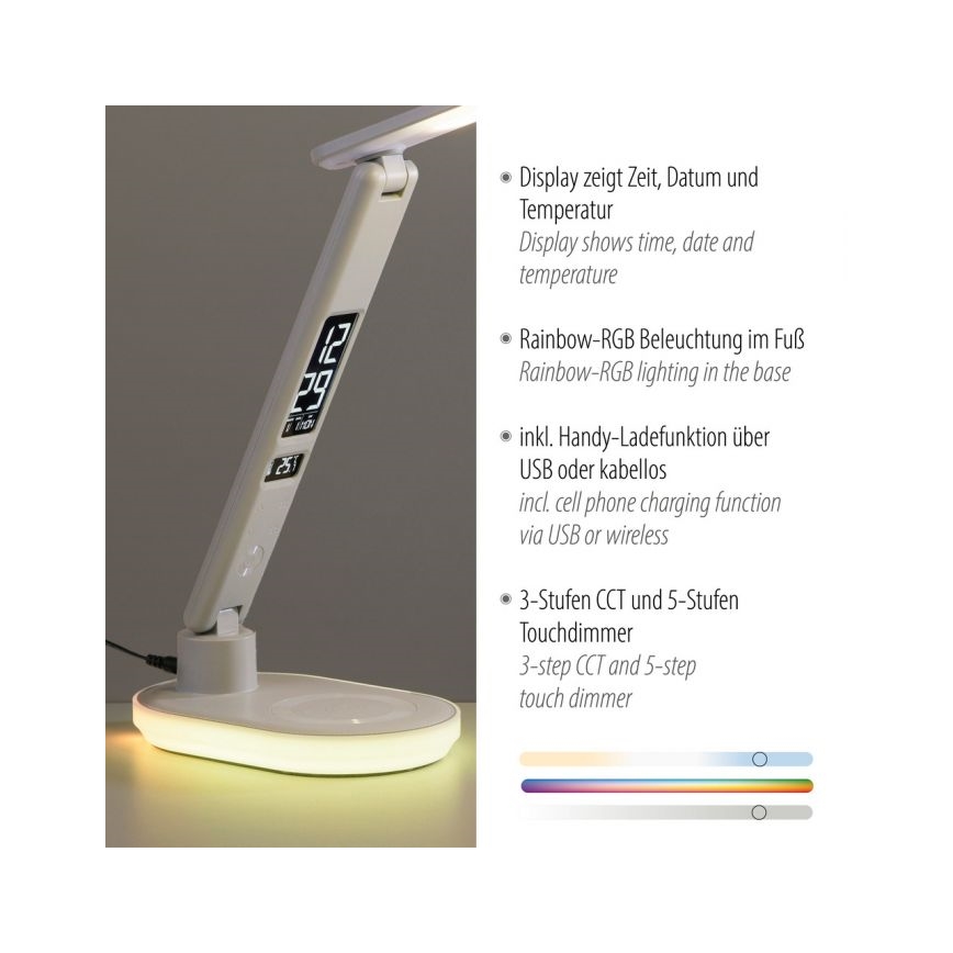 JUST LIGHT. 11018-16 - LED RGBW Dæmpbar touch bordlampe med trådløs opladning TINA LED/4W/230V hvid