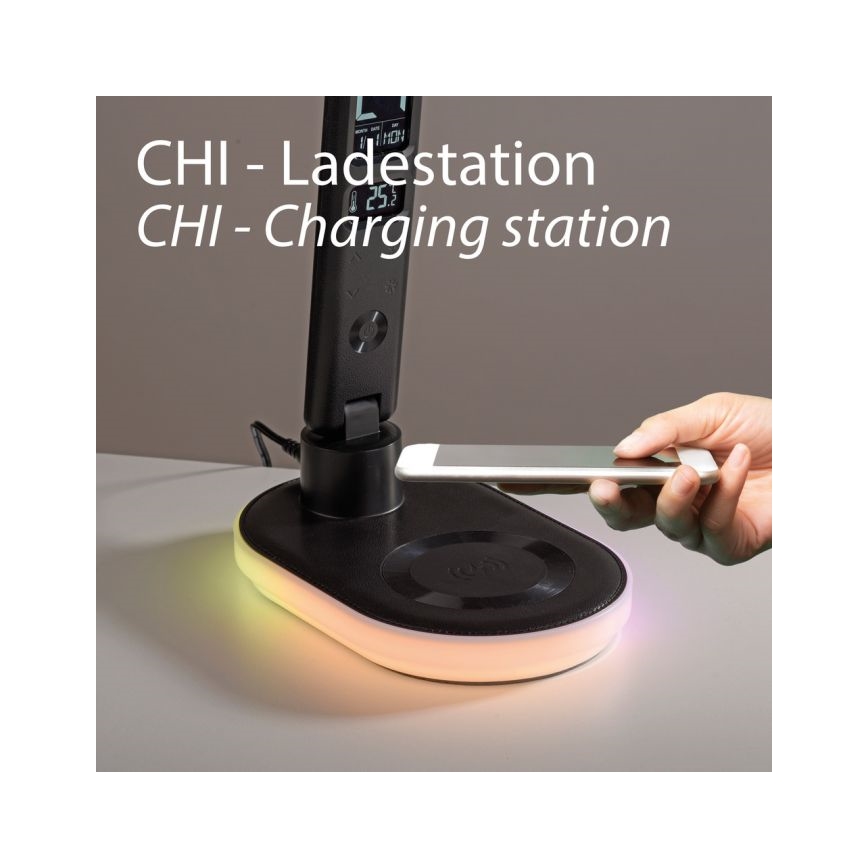 JUST LIGHT. 11018-18 - LED RGBW dæmpbar berøringsbetjent bordlampe med trådløs opladning TINA LED/4W/230V sort